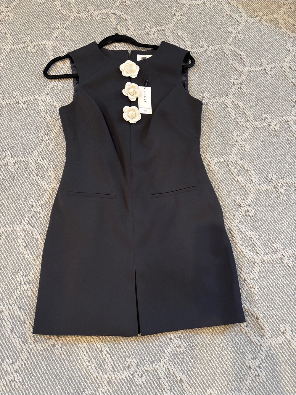 Milly Black Mini Dress with Cream Floral Accents